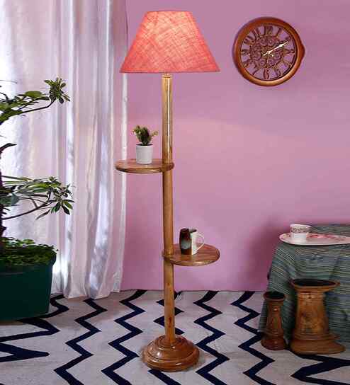Pink Jute Conical Wooden Floor Lamp
