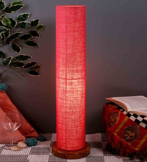 Pink Jute Parchment Shade Column Floor Lamp With Wood Base By New Era