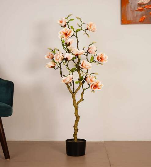 Artificial Pink Magnolia Flower Tree Plant with Pot