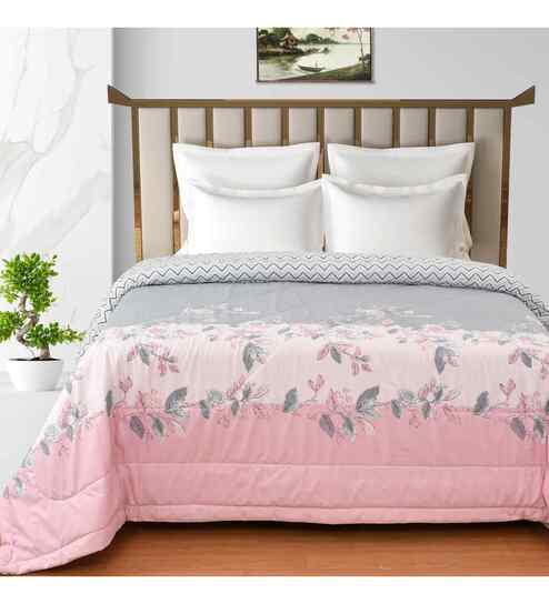 Pink Microfiber Floral 180 GSM Double Size Reversible Comforter