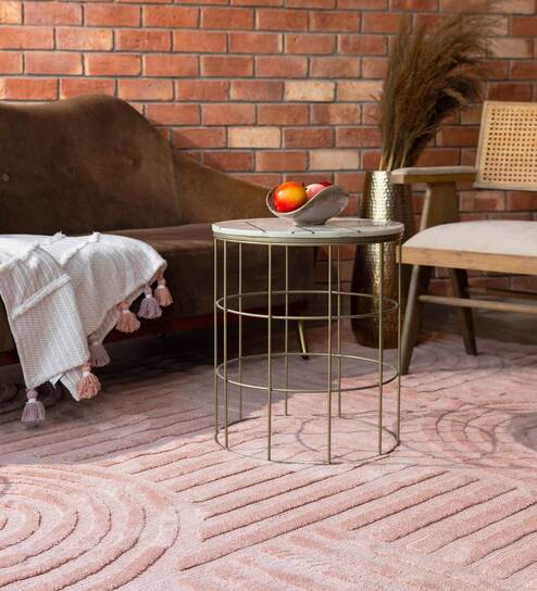 Pink Microfibre Geometric 9 x 12 Feet Hand Woven Carpet Carpets