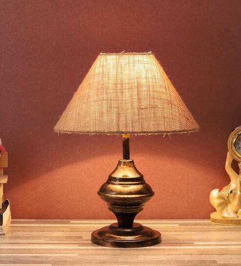 Pink Natural Fiber Shade Table Lamp With Copper Base By Foziq