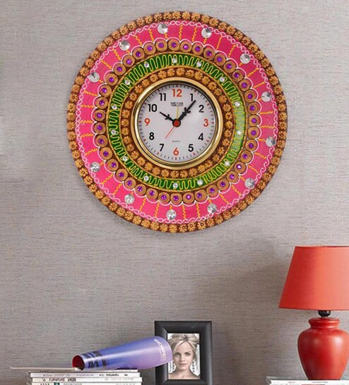 Buy Pink Paper Mache Analog Wall Clock By Ecraftindia Online