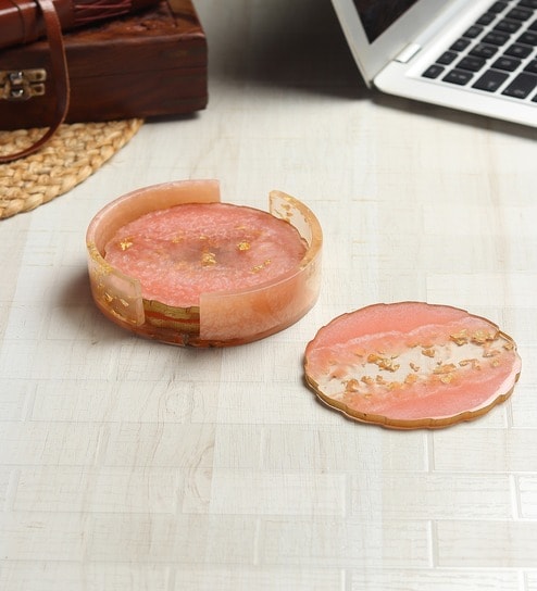 de maison decor Set Of 4 Bright Pink Resin Petal Coaster-picture-17