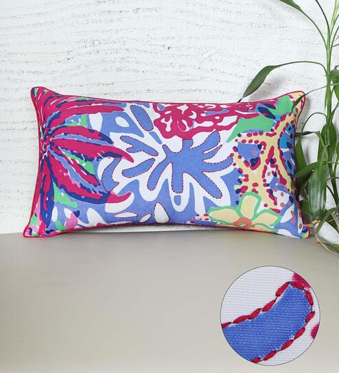 Multicolor Poly Cotton Floral 12x22 inches Cushion Covers (1pc) by Zeba