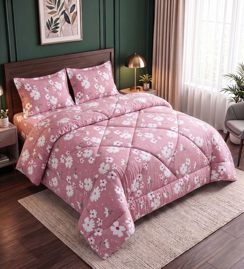 Pink Polycotton Floral 300 GSM 4pcs Comforter Set