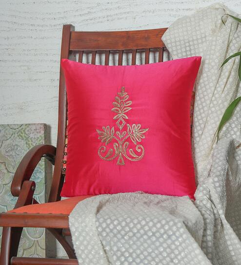 Pink Polyester Traditional 16x16 inches Cushion Covers (1pc)