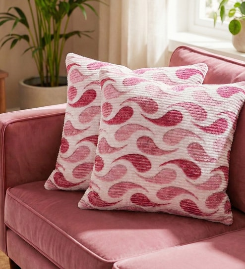 Pink Polyester Abstract 20x20 inches Cushion Covers Set of 2
