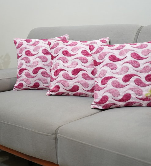 Pink Polyester Abstract 20x20 inches Cushion Covers Set of 3