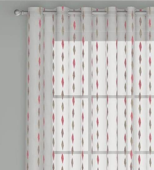 Pink Abstract Polyester 7 Ft Sheer Eyelet Door Curtain by GM Fabrics