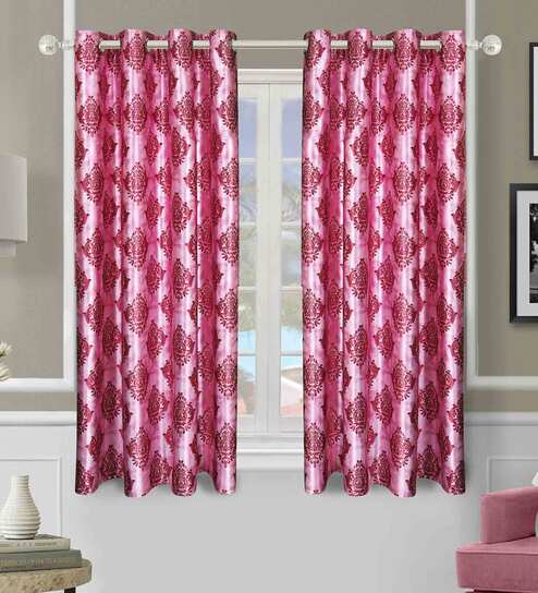 Pink Polyester Ethnic Motif 5FT Light Filtering Eyelet Window Curtains (Pack of 2)