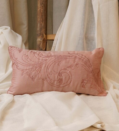 Pink Floral Polyester Blend 12 x 22 Inches Cushion Cover