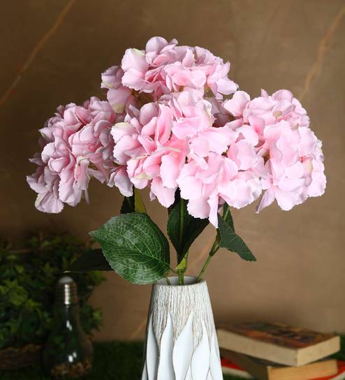 Pink Polyester Fabric Decorative Artificial Hydrangea Flower Bunch