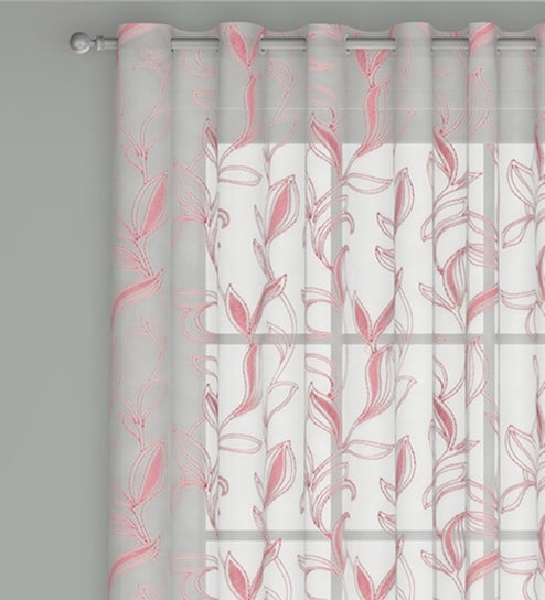 Pink Floral Polyester 7 Ft Sheer Eyelet Door Curtain by GM Fabrics