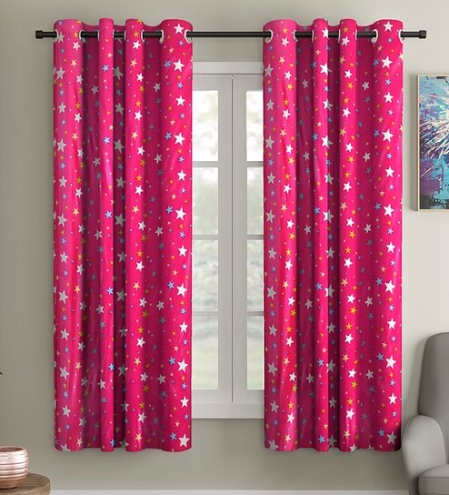Buy Pink Polyester Glow In Dark Room Kids Curtain Set Of 2 By