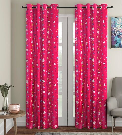 Buy Pink Polyester Glow In Dark Room Kids Curtain Set Of 2 By