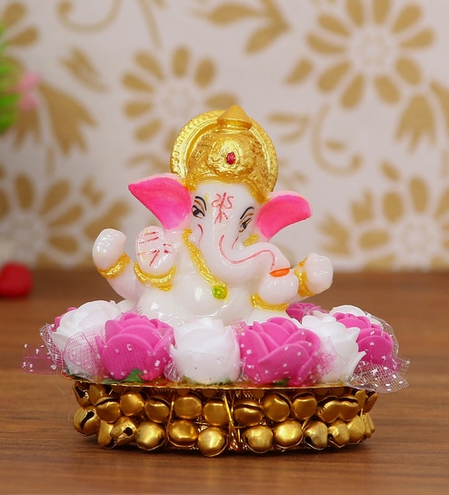 Lord Ganesha Pink & White Polyresin Idol