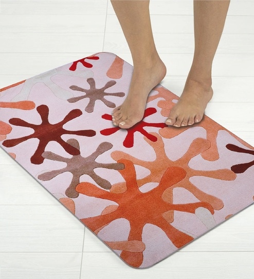 Pink Splatter Printed Rubber 22x14 Inches Anti Skid Bath Mat