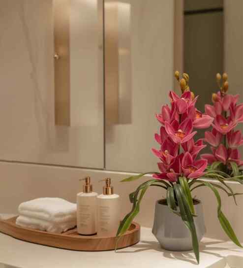 Pink Pu Foam Velvet Orchid Elegance Pot With Flower