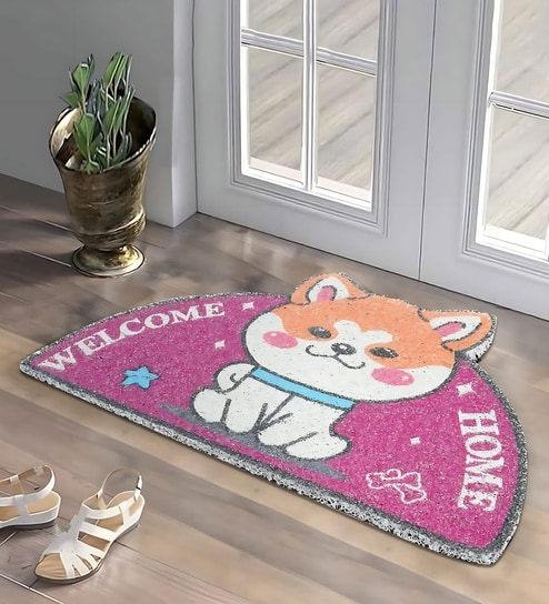 Pink Rubber Coir 27X17 Inches Anti-Skid Door Mat