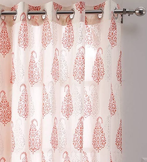 Buy Pink Semisheer Cotton 9 Feet Eyelet Long Door Curtain By
