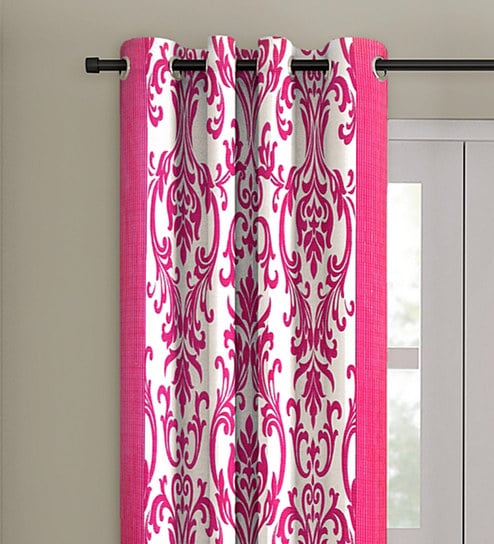 Pink Traditional Polyester 7 Ft Semisheer Eyelet Door Curtains (Set of 2) by Cortina