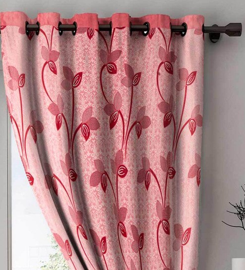 Buy Pink Semisheer Polyester 9 Feet Eyelet Long Door Curtains Set