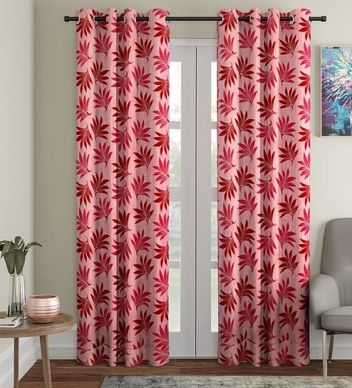 Buy Pink Semisheer Polyester 9 Feet Eyelet Long Door Curtains Set