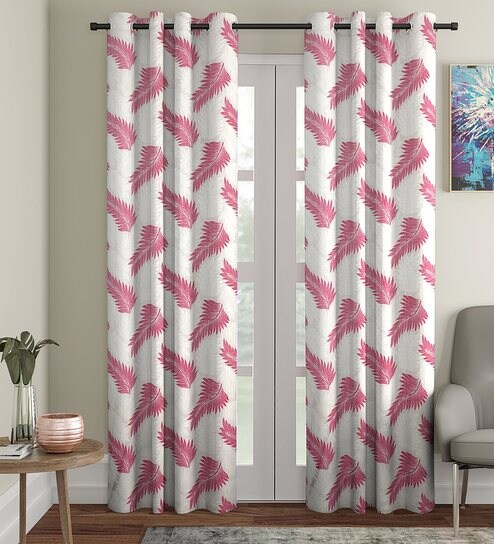 Buy Pink Semisheer Polyester 9 Feet Eyelet Long Door Curtains Set