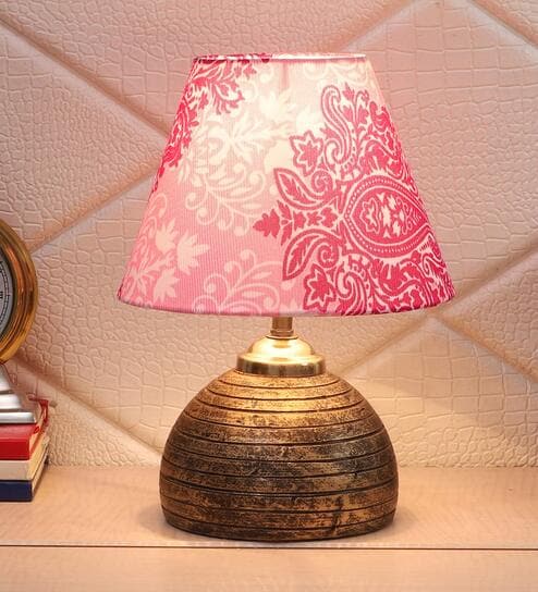 Pink Shade Table Lamp With Antique Terracotta Base by Foziq
