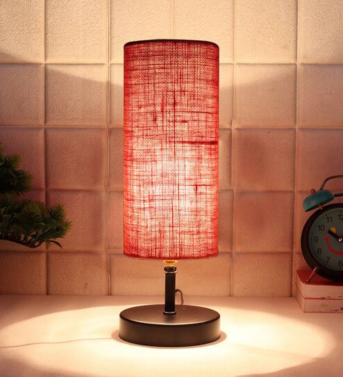Delicea Pink Jute Shade Table Lamp With Iron Base by New Era