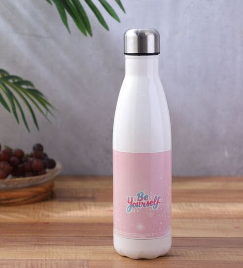 Pink Shade Text Printed Steel Water Bottle 600ml