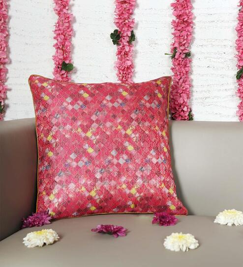 Pink Silk   Traditional 16x16 inches Cushion Covers (1pc) by Zeba