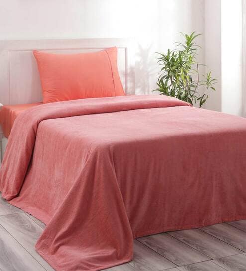 Pink Solid 110 TC Cotton Single Bed Cover by Maspar