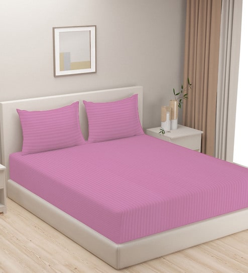 Pink Solid 144 TC Microfiber 1 Double Bedsheet With 2 Pillow Covers