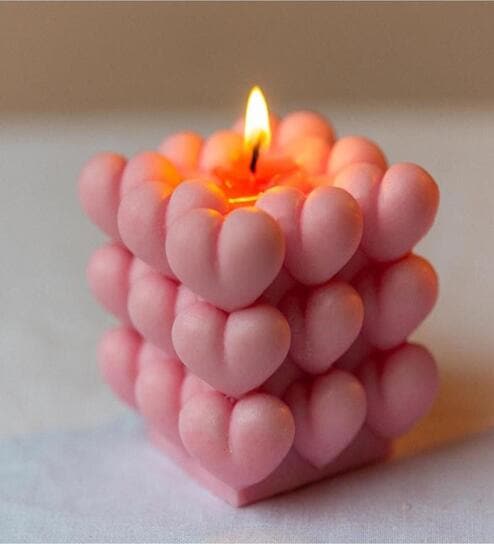Heart Cubes Pink Soy Wax Decorative Candle