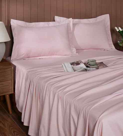 Pink Stripe 200 TC Cotton King Size Bed Sheet with 2 Pillow Covers 24 Collection