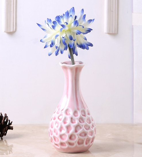 Buy Pink Long Neck Scaled Diamond Design Ceramic Vase By Aapno