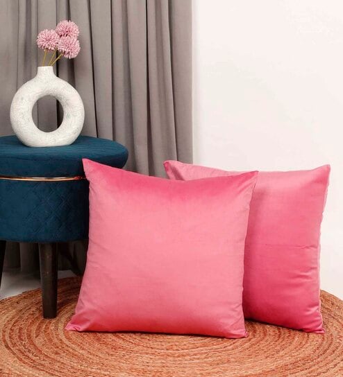 Pink Velevt Solids 24x24 inches  Large Cushion Covers  (2Pcs)