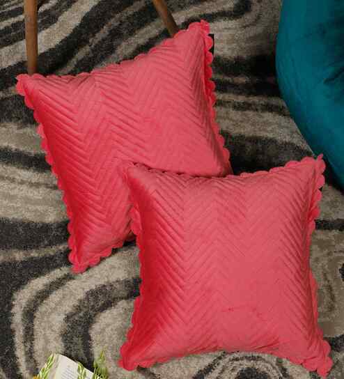 Pink Velvet Abstract 16X16 Inches Cushion Covers (Pack of 2)
