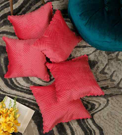 Pink Velvet Abstract 16X16 Inches Cushion Covers (Pack of 5)