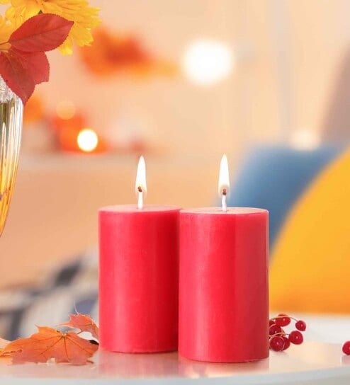 Pink Wax Pillar Candles Damask Rose Aroma Pack Of 2