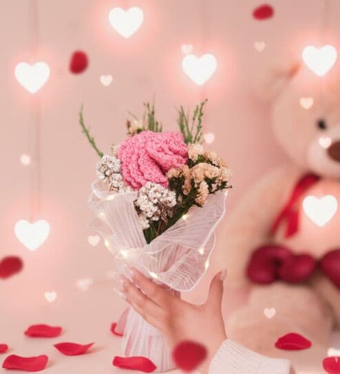 Pink Whisper Crochet Carnations Bouquet