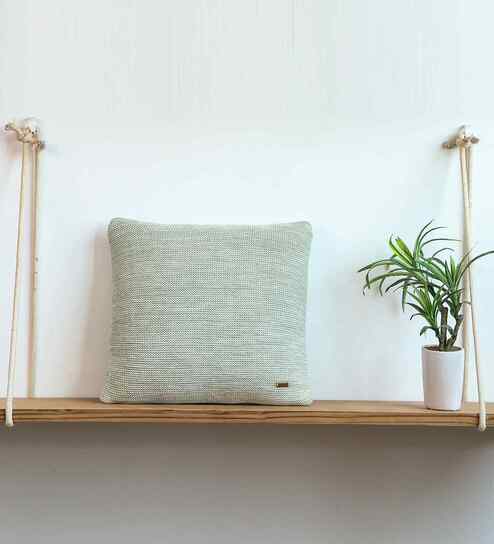 Pistachio Green & Natural 100% Cotton Moss 16X16 Inches Knitted Cushion Cover
