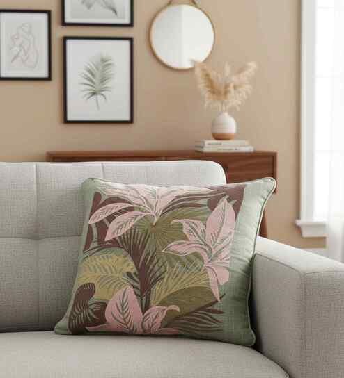 Pistachio Green 100% Cotton Garland 18X18 Inches Knitted Cushion Cover