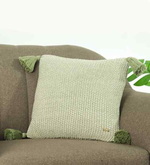 Pistachio Green 100% Cotton Moss 16X16 Inches Knitted Cushion Cover