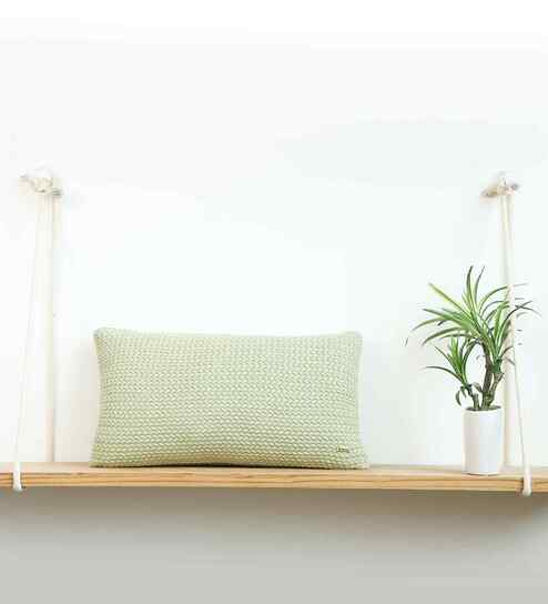Pistacho Green 100% Cotton Anna 12X20 Inches Knitted Cushion Cover