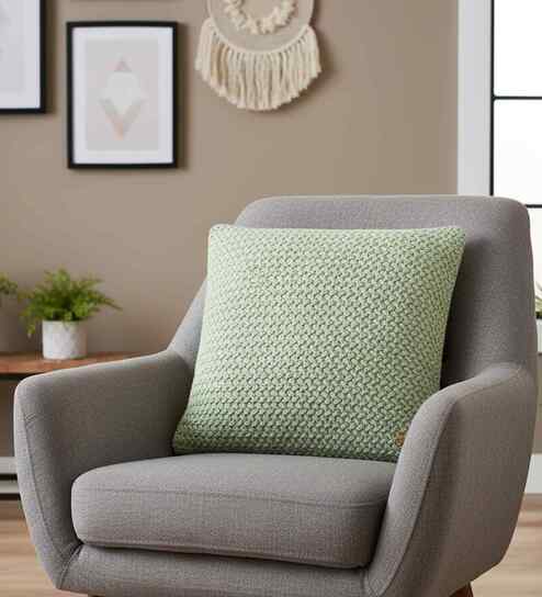 Pistacho Green 100% Cotton Anna16X16 Inches Knitted Cushion Cover