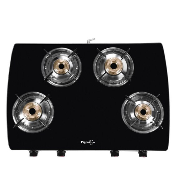 Buy Pigeon 4 Brass Burners Manual Glass Gas Stove (Model No 12452