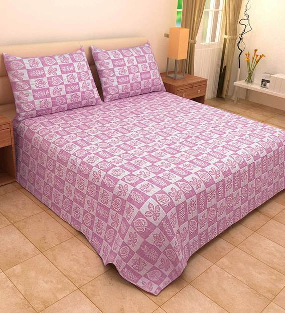 Buy Cotton 300 TC Double Bed Cover With 2 Pillow Covers By Klotthe